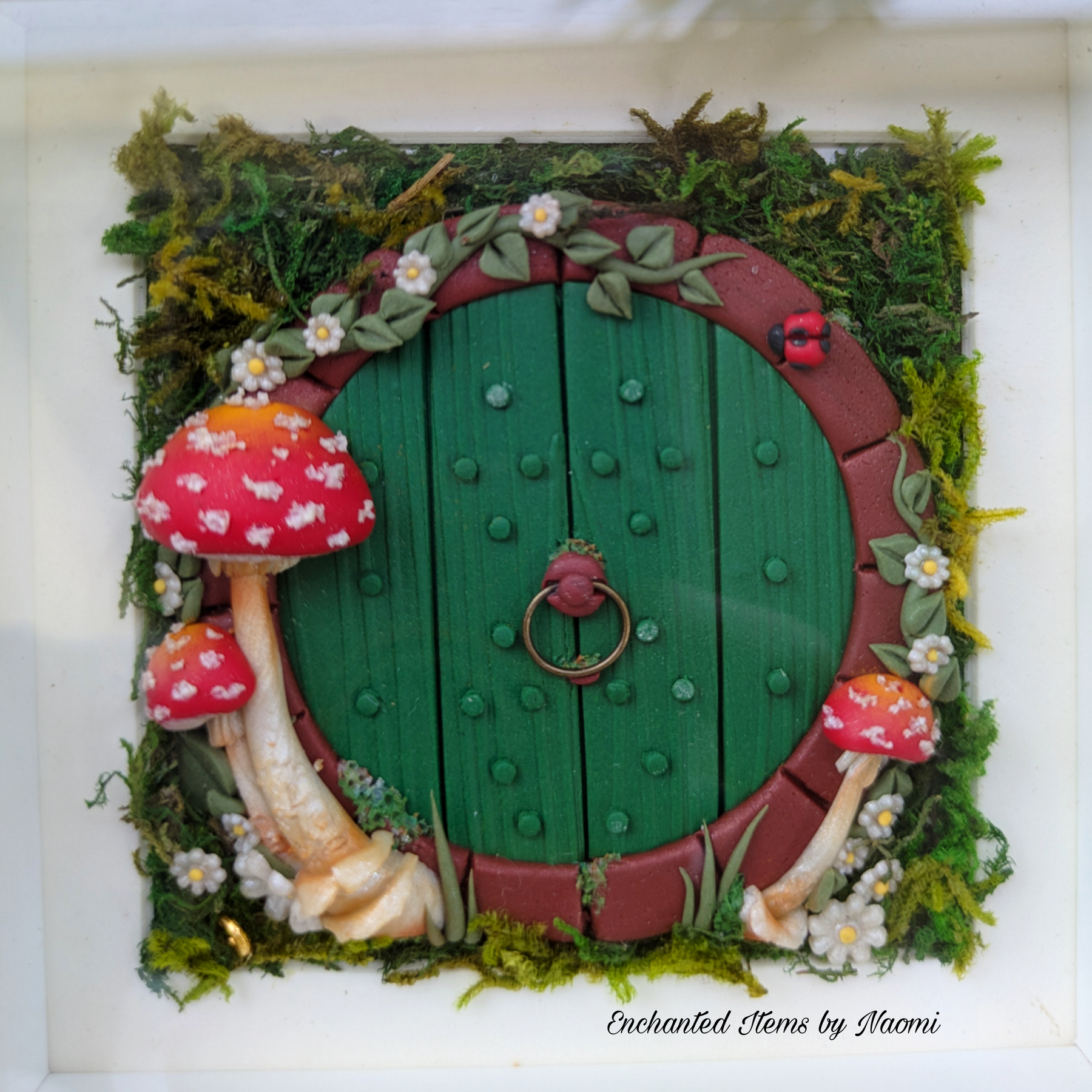 Enchanted Hobbit-Style Fairy Door displayed in a Shadow Box