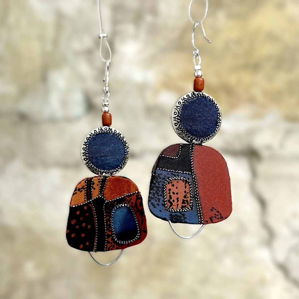 Earrings Asymmetrical Rust Blue Black Silver - EE-191