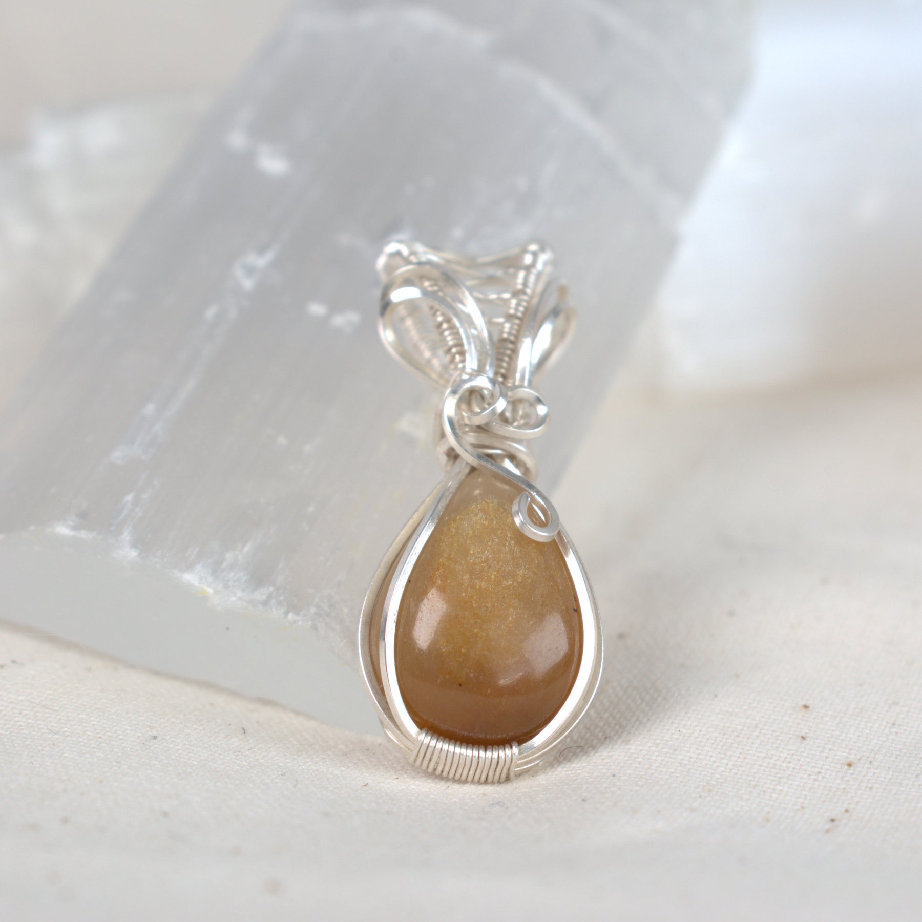 Wire Wrapped Australian Golden Sheen Sunstone Keepsake Pendant