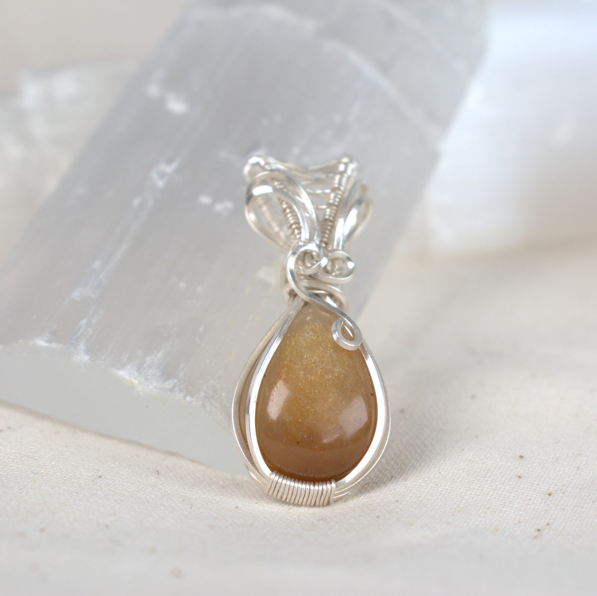 Wire Wrapped Australian Golden Sheen Sunstone Keepsake Pendant