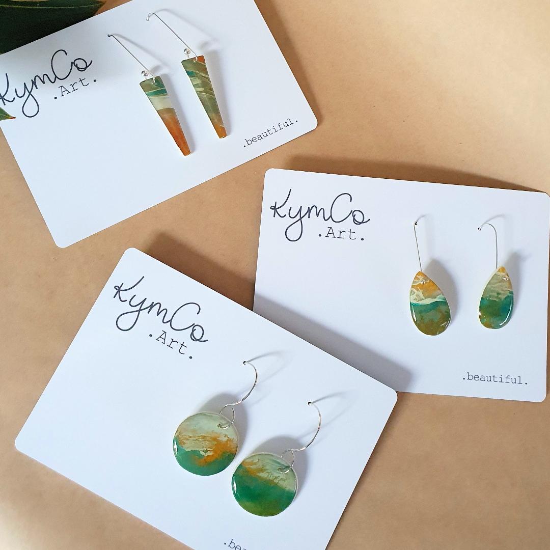 The Sunburnt Country Gallery Range | Resin art jewellery | Porcelain silver earrings