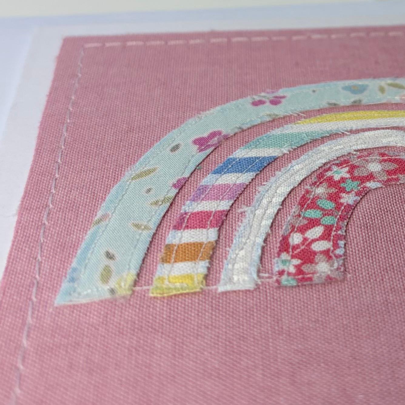 Fabric Greeting Card & Envelope| Soft Pastel Rainbows| 13cm x 13cm