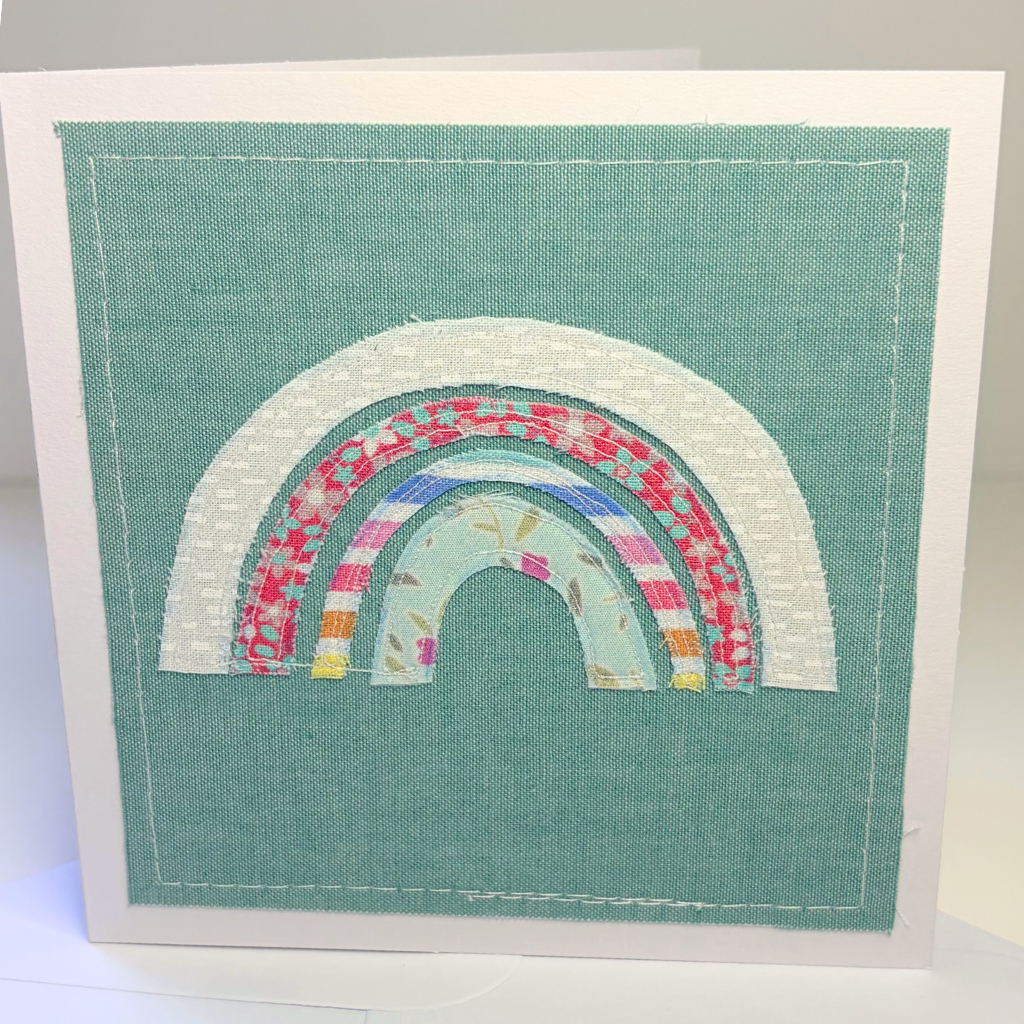 Fabric Greeting Card & Envelope| Soft Pastel Rainbows| 13cm x 13cm