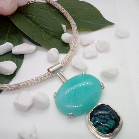 Sterling Silver Amonzite and dichroic glass pendant