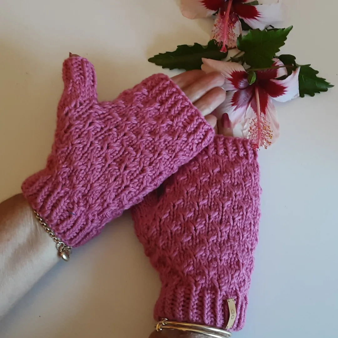Pure wool pink fingerless mittens