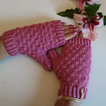 Pure wool pink fingerless mittens
