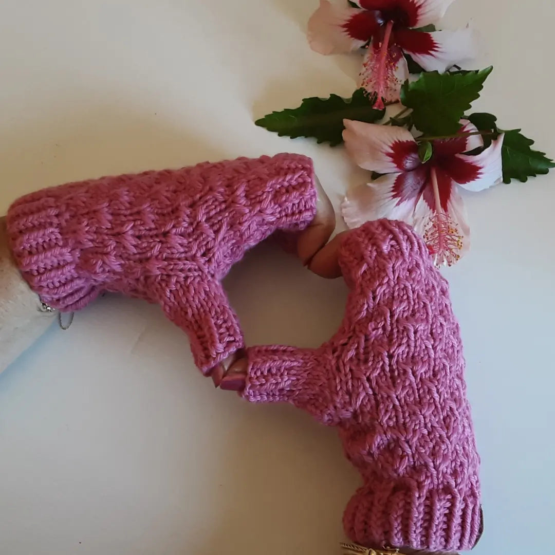 Pure wool pink fingerless mittens