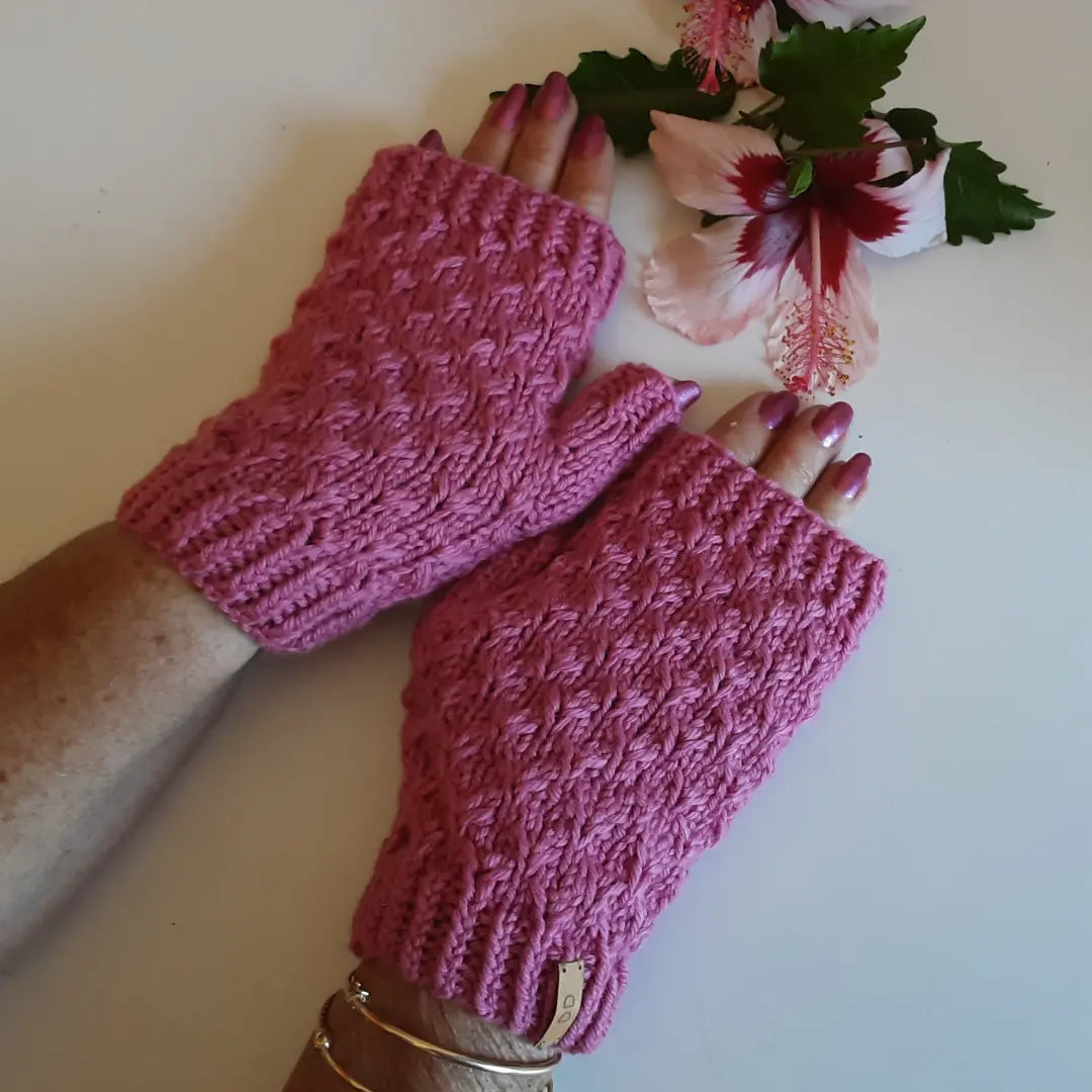 Pure wool pink fingerless mittens