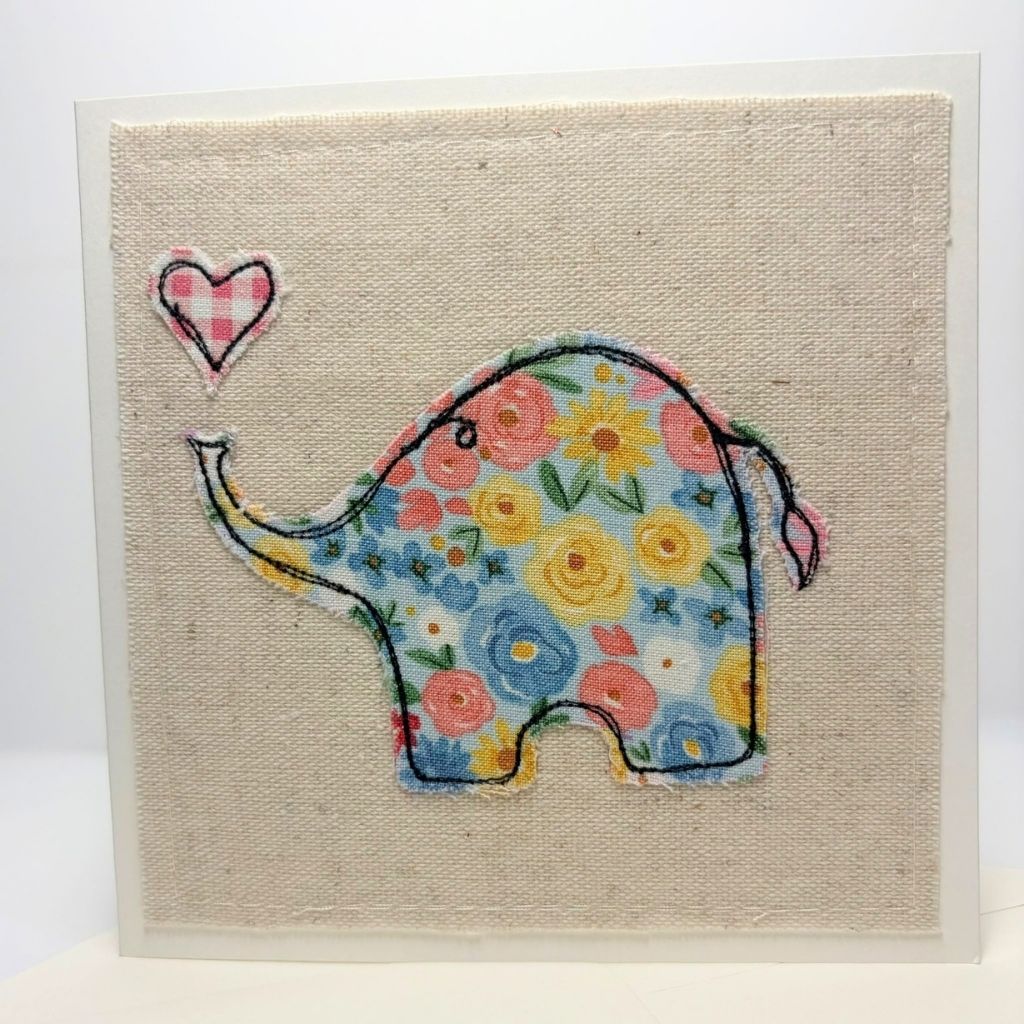 Sweet Little Elephant - Handmade Fabric Greeting Card