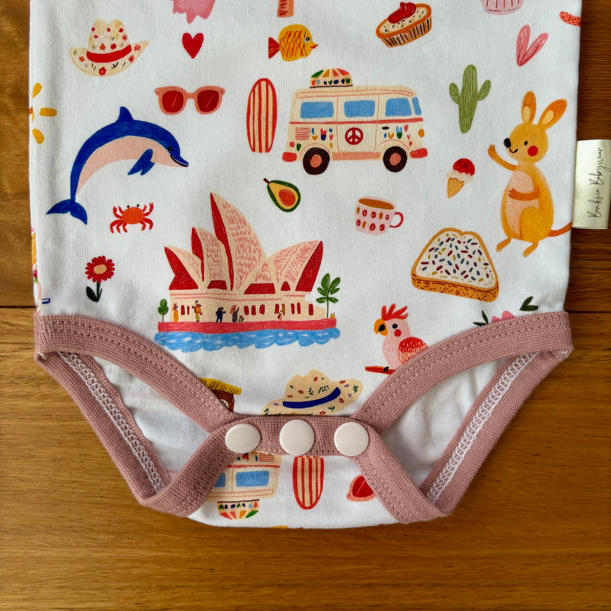 Baby Short Sleeved Bodysuit | Pink Aussie All Over | Size premmie to 2 | Made to order