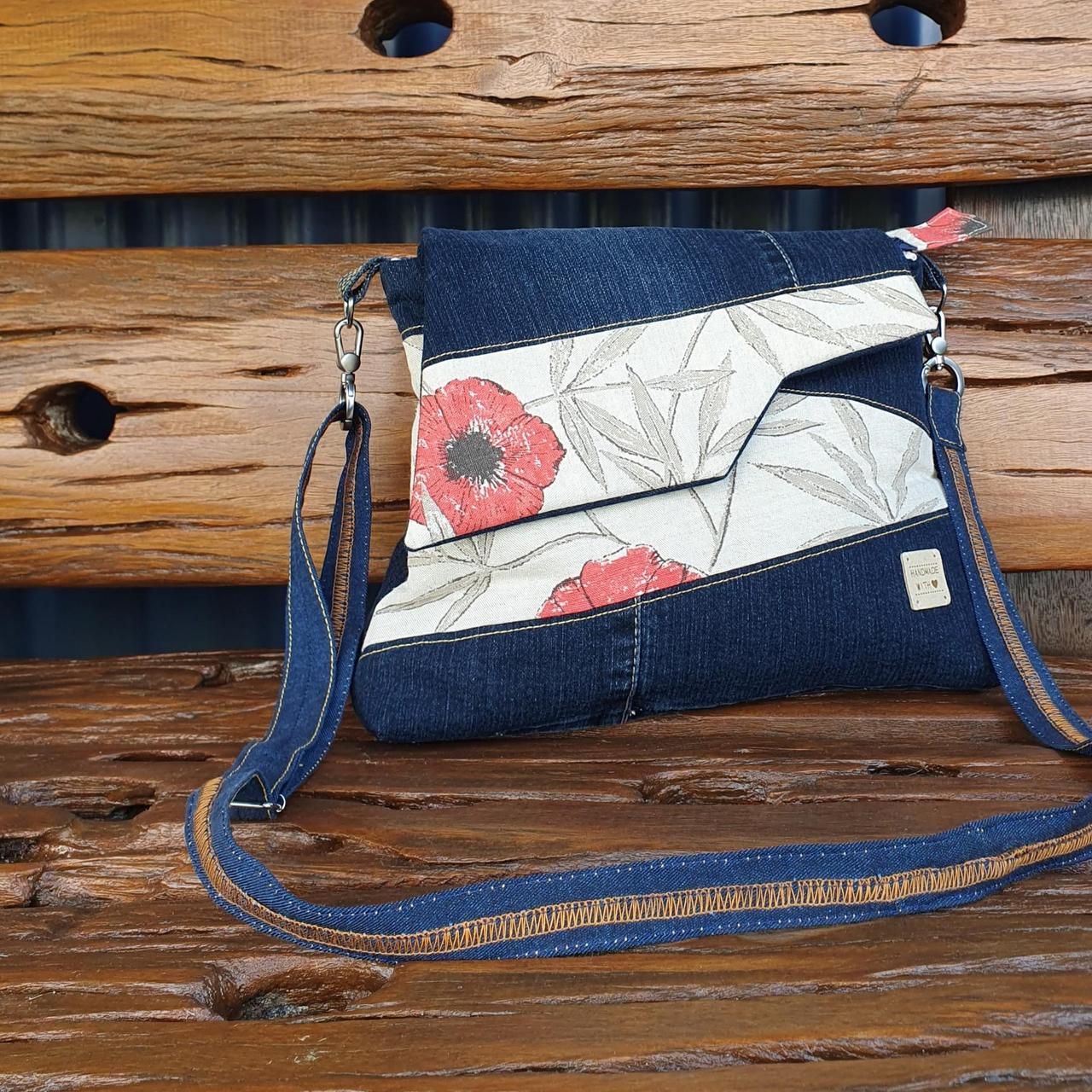 Dark Denim and Linen Messenger Bag