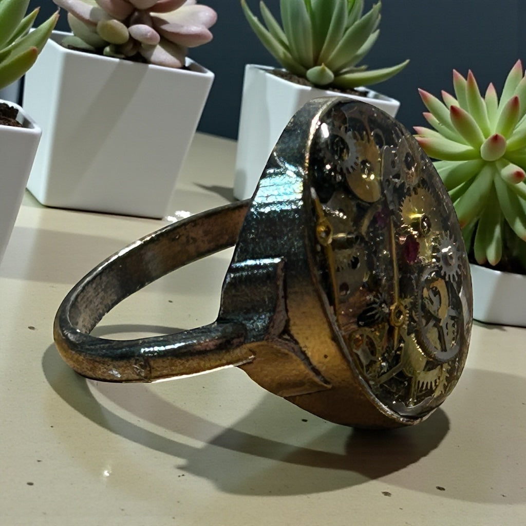 Steampunk Watch Parts Oval Ladies Ring