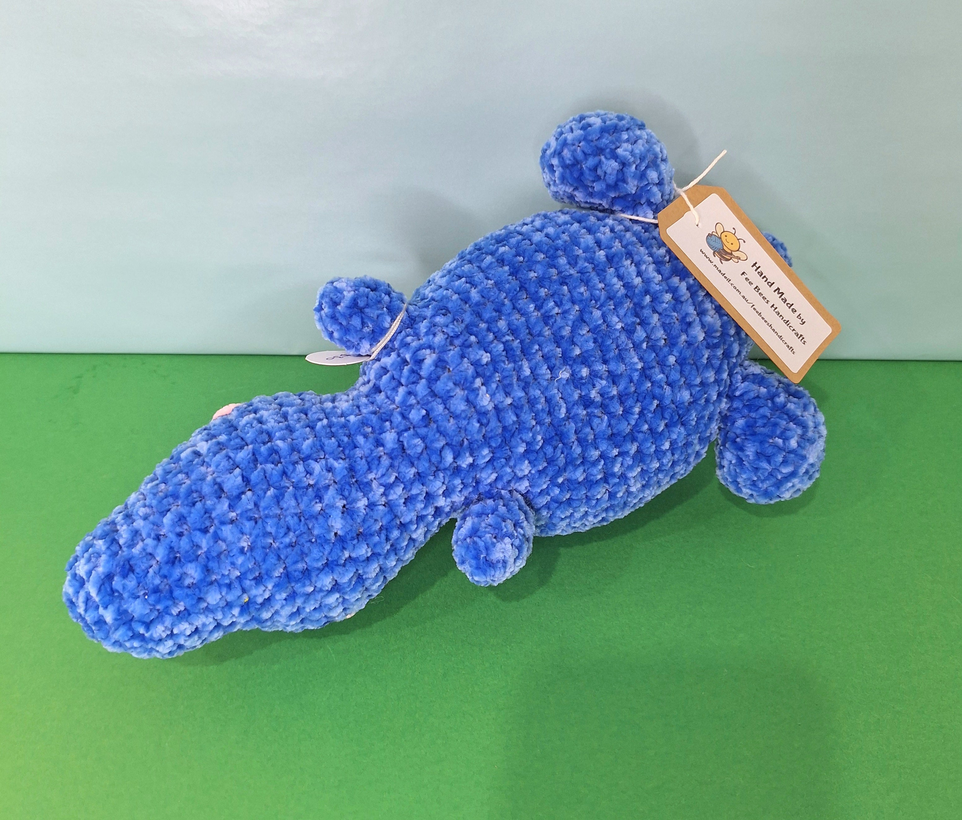 Blue Sleepy Velvet Crocheted Dinosaur- cuddle toy
