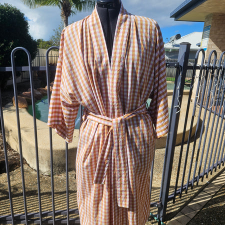Dressing Gown Lightweight 100% Cotton Pink Caramel check