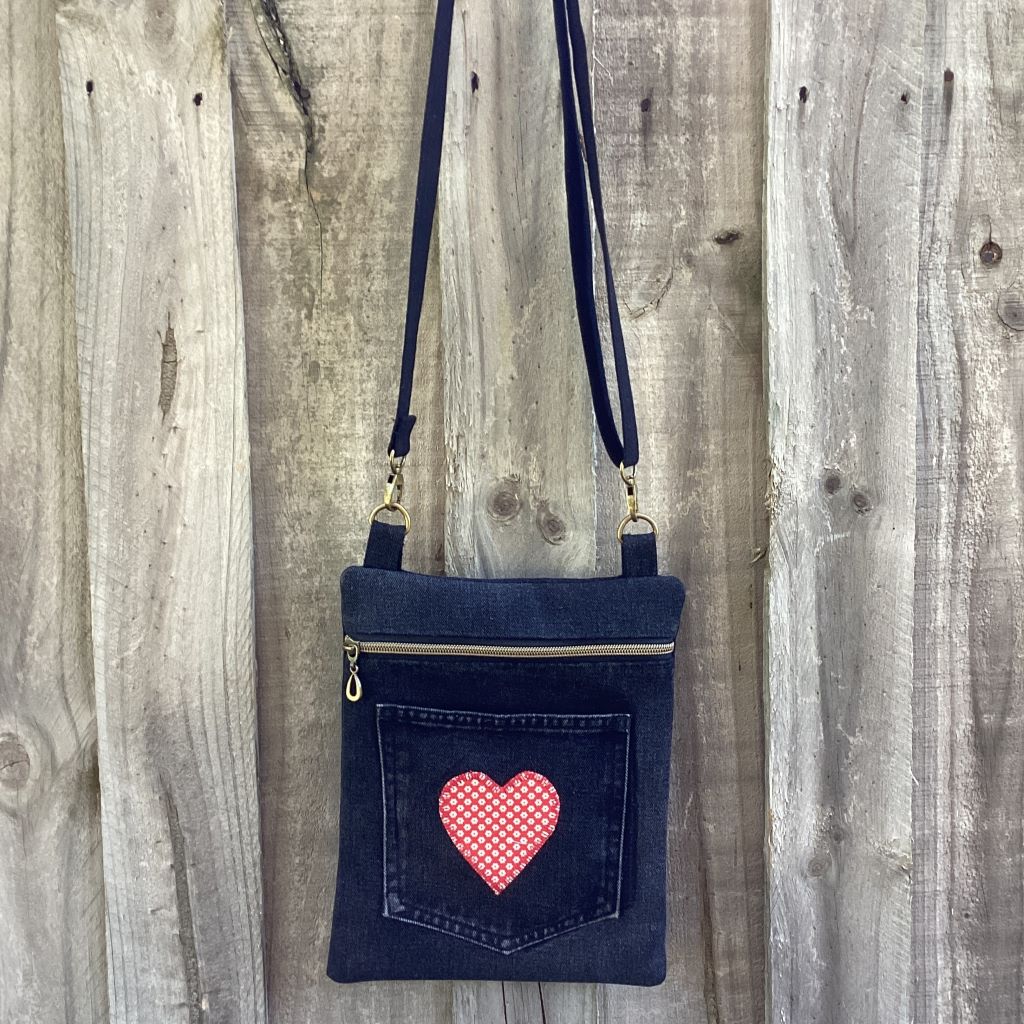 Black Upcycled Denim Cross Body Bag – Red Heart