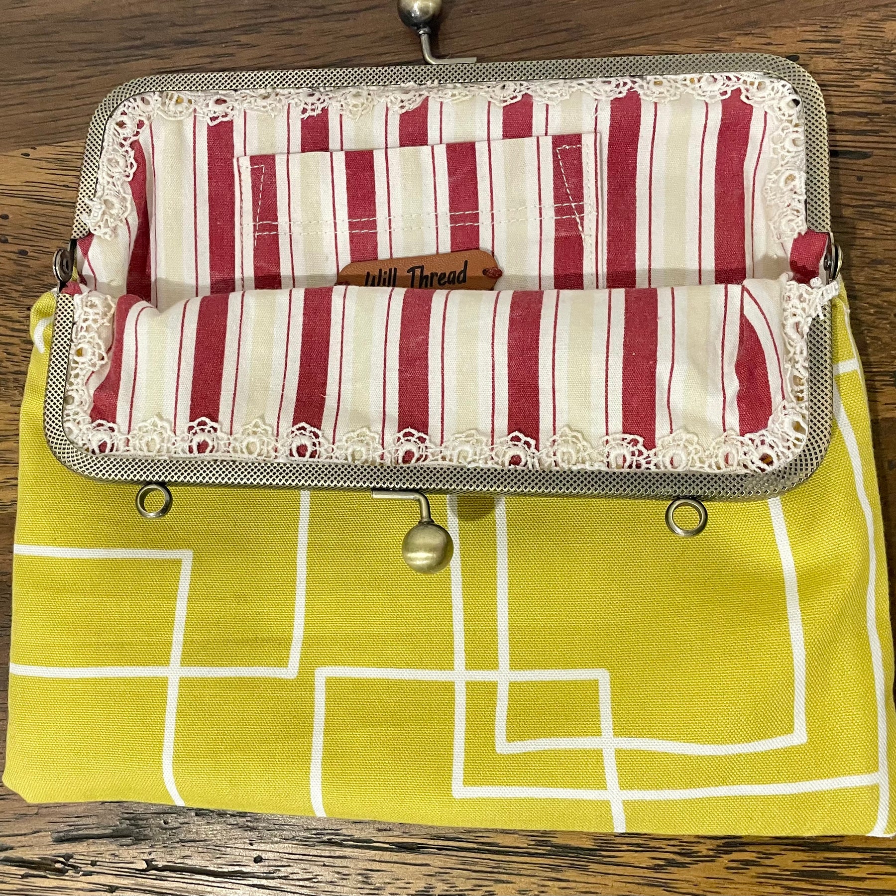 Mustard Geometric Vintage Clasp Handbag, Handmade Australia