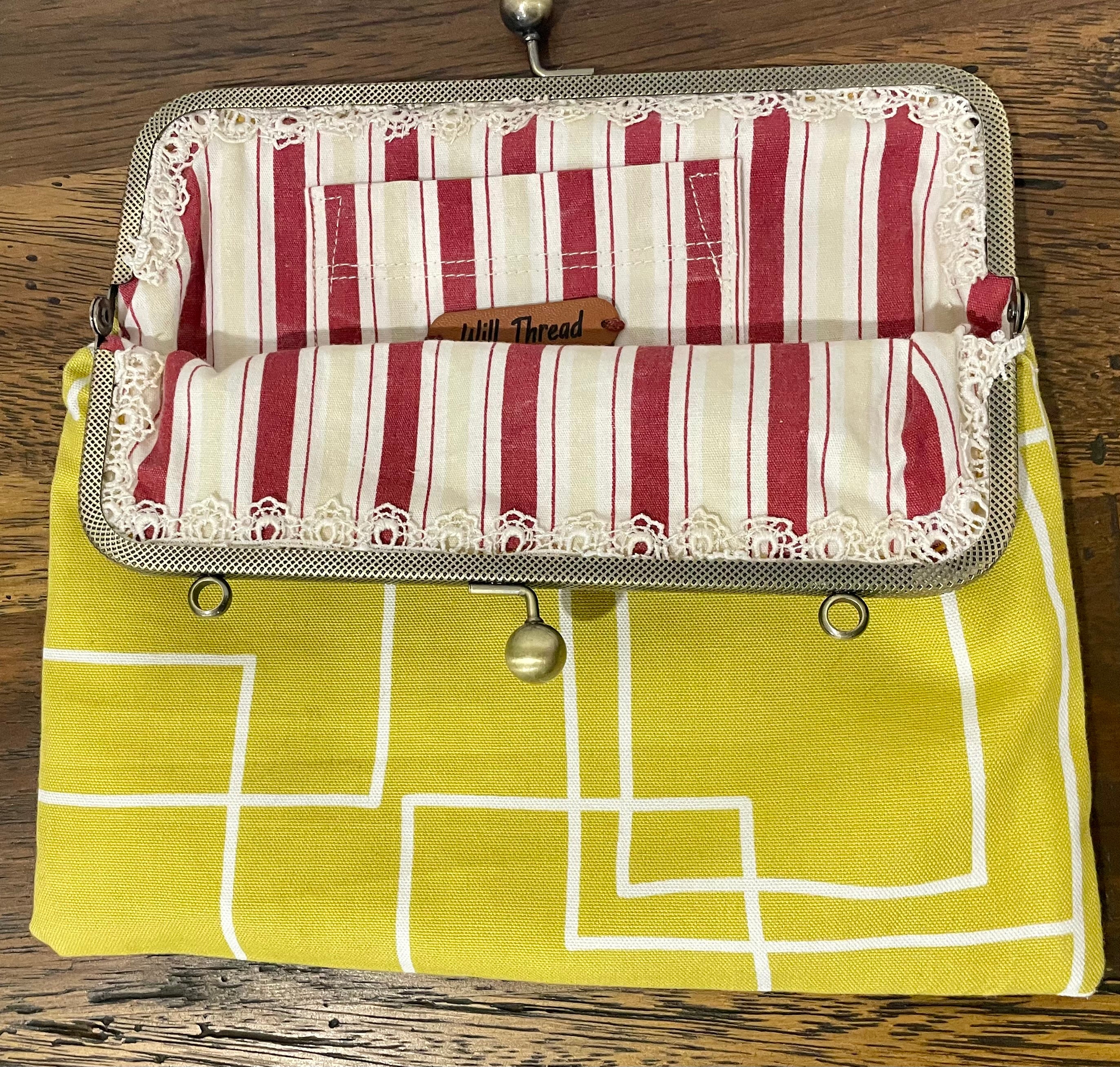Mustard Geometric Vintage Clasp Handbag, Handmade Australia