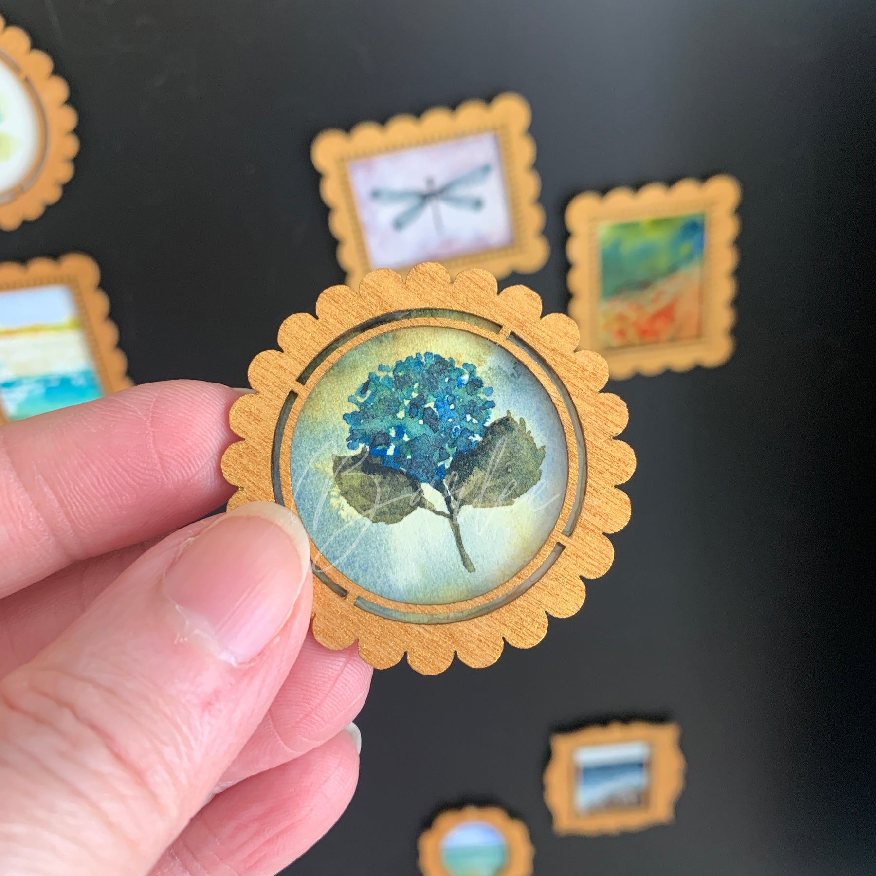 Hand Painted Fridge Magnet Set - 3 Framed Mini Paintings