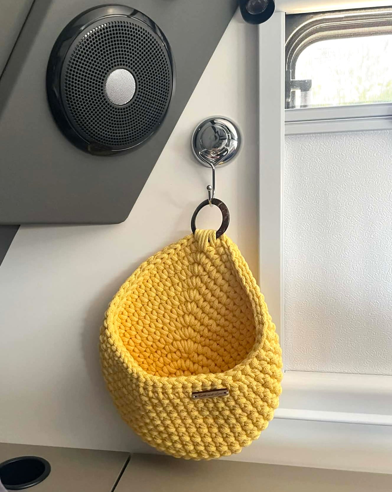 Handmade Crochet Hanging Basket - colour Dandelion