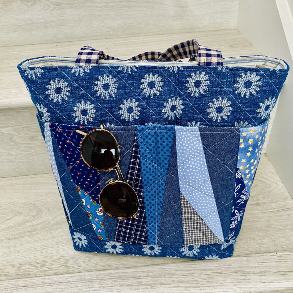 Denim Daisy Patch Tote