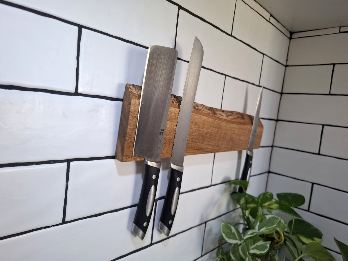 Handmade Wooden Magnetic Knife Holder: Wall-Mounted Kitchen Rack