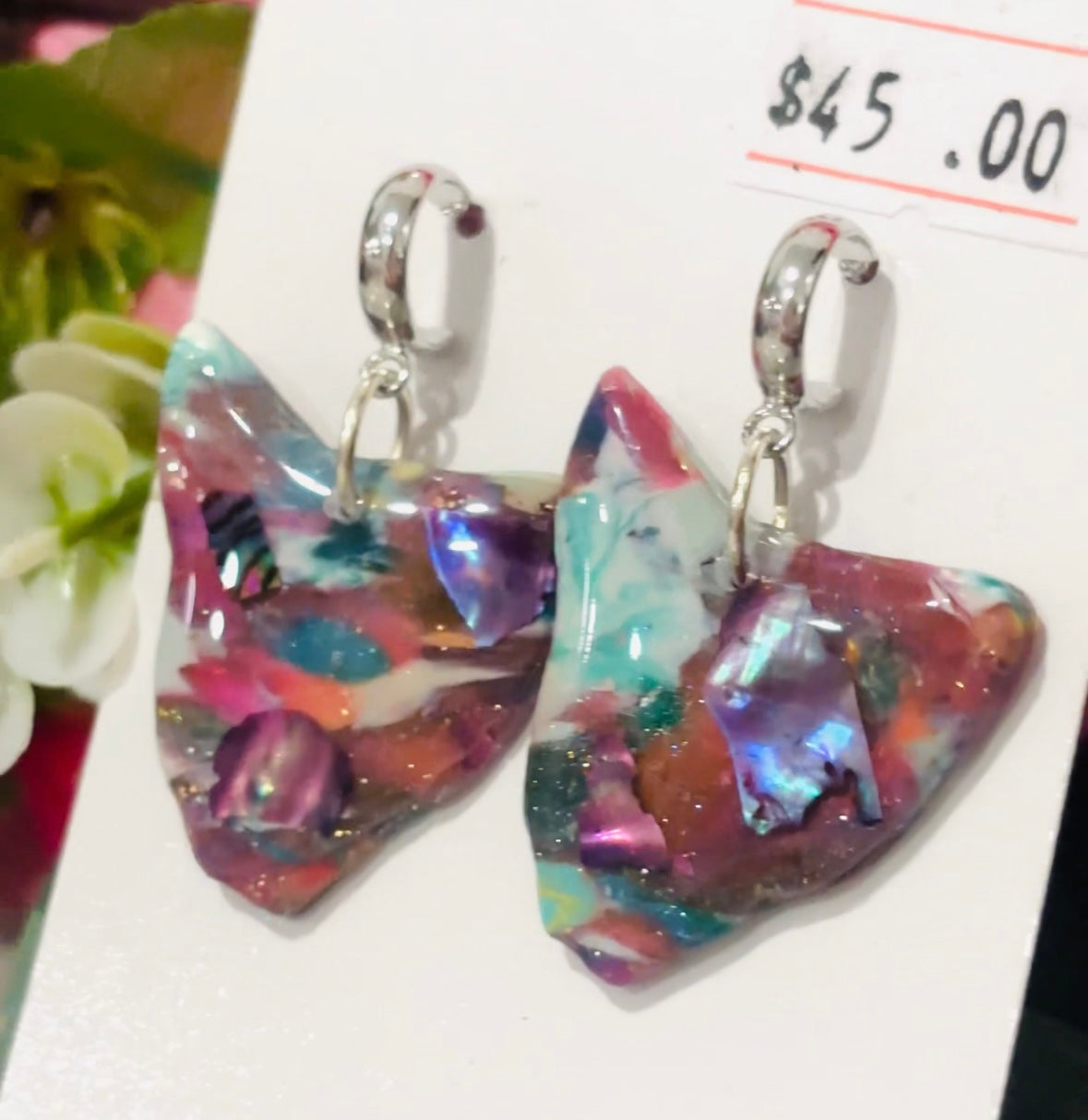 Tasmania Shaped Earrings | One of a Kind Mosaic Polymer Clay Earrings