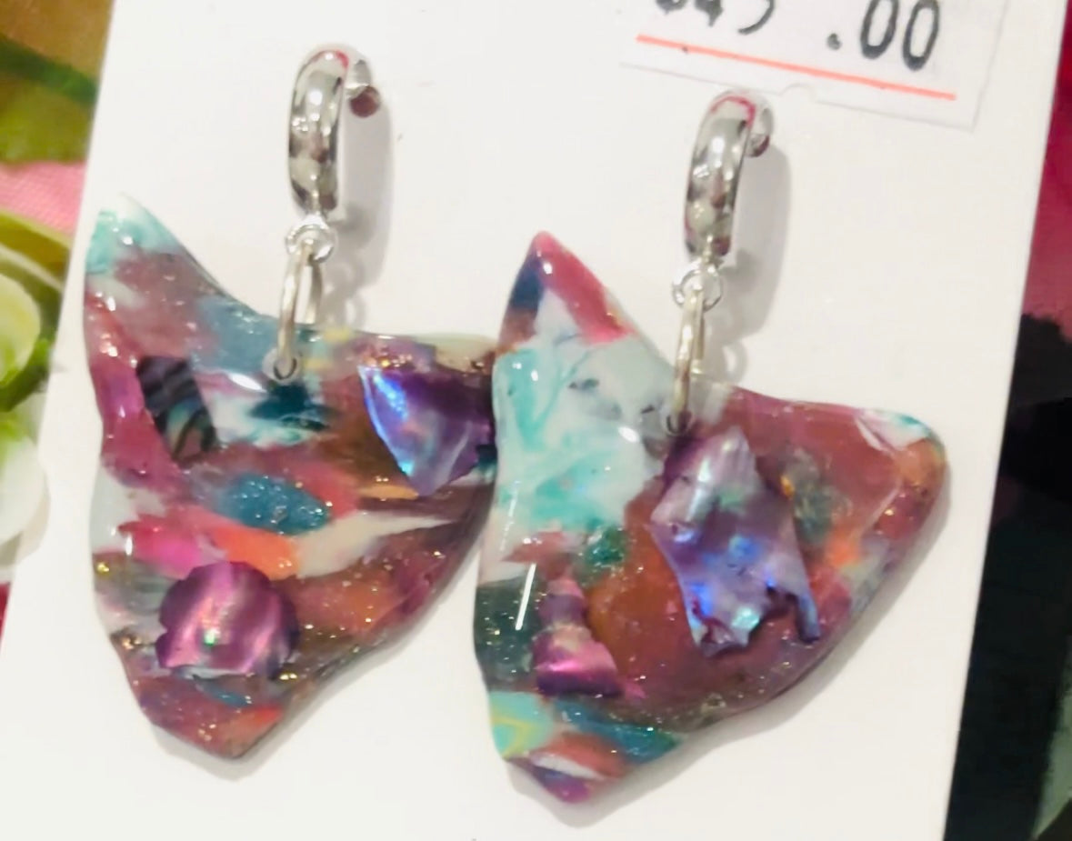 Tasmania Shaped Earrings | One of a Kind Mosaic Polymer Clay Earrings