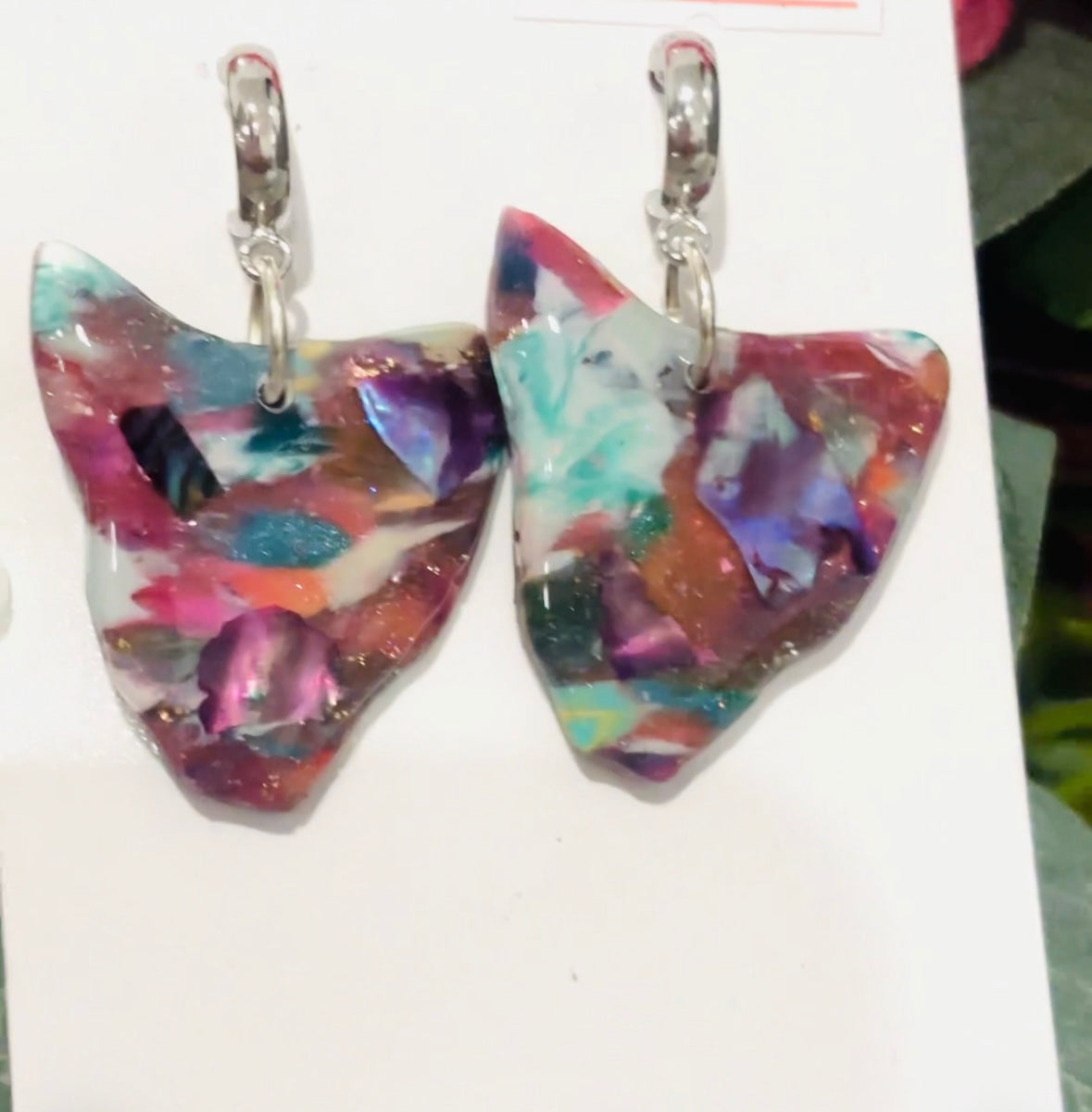 Tasmania Shaped Earrings | One of a Kind Mosaic Polymer Clay Earrings
