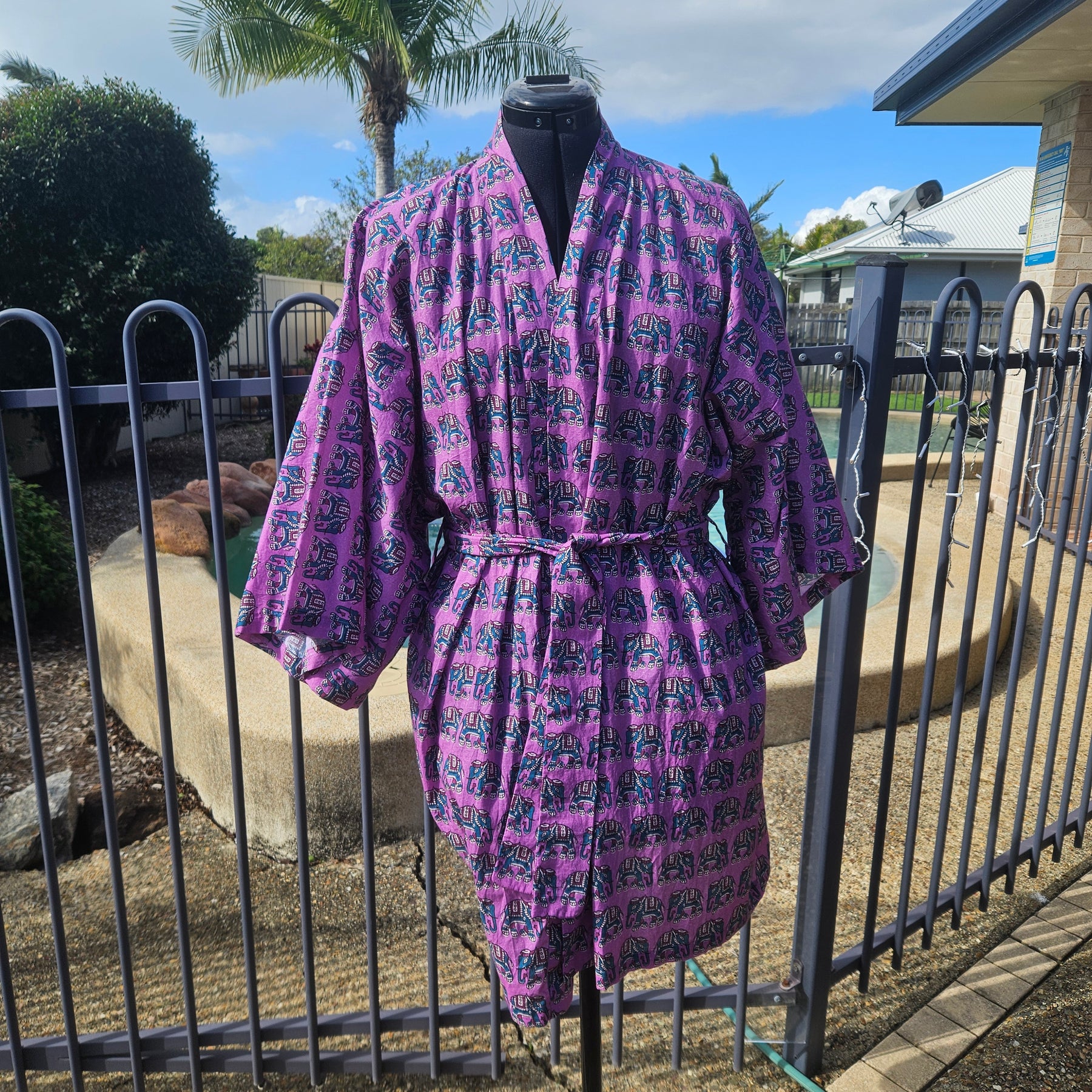 Dressing Gown 100% Cotton Pink Elephants