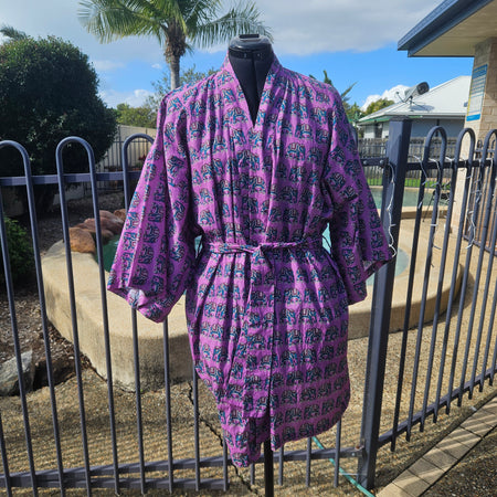 Dressing Gown 100% Cotton Pink Elephants