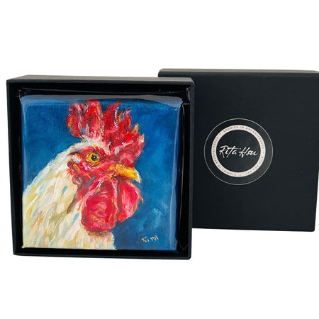 Original White Rooster Mini Oil Painting