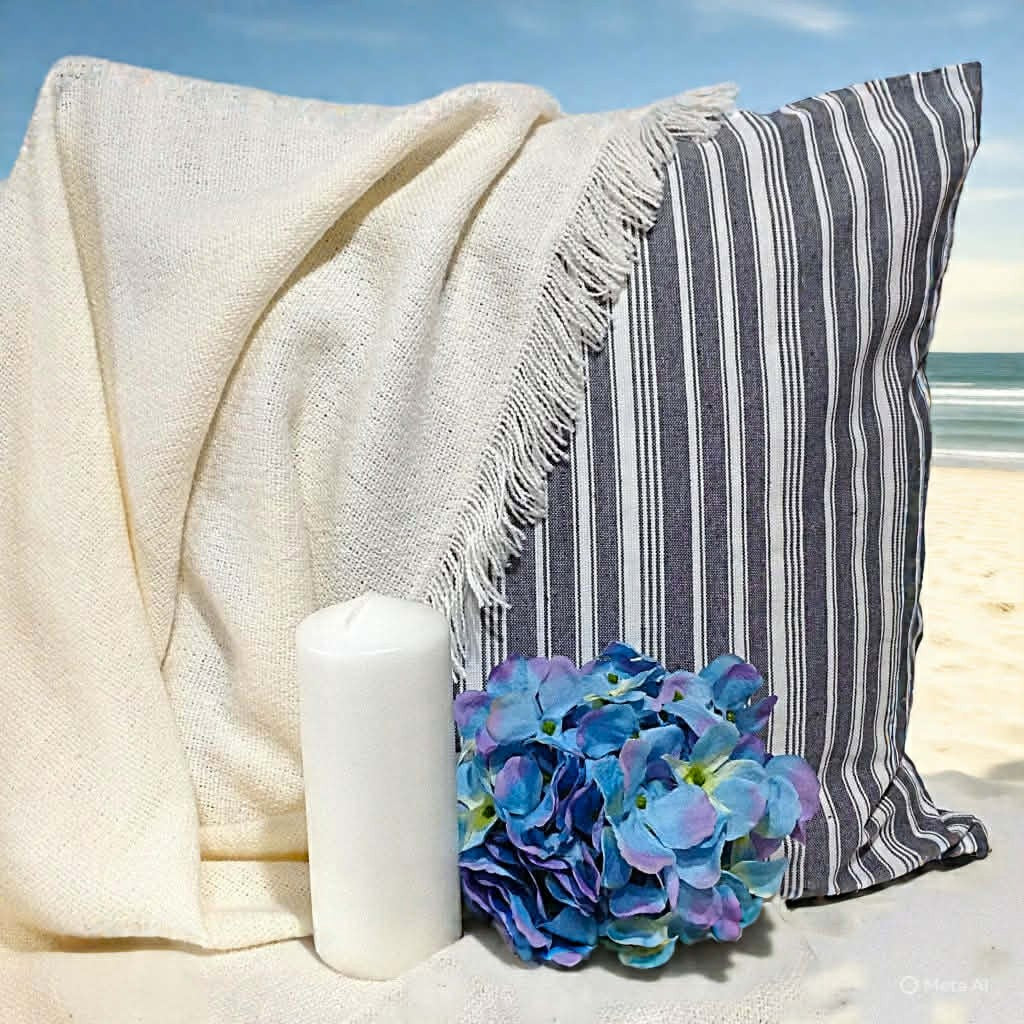 Grey and White striped cushion cover– Coastal Living Home Décor