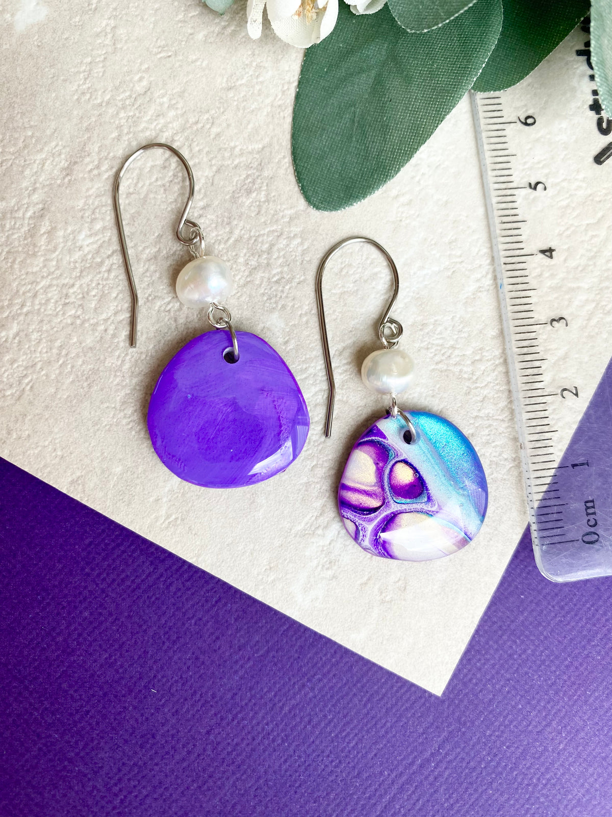 Freshwater Pearls and Original Art Earrings