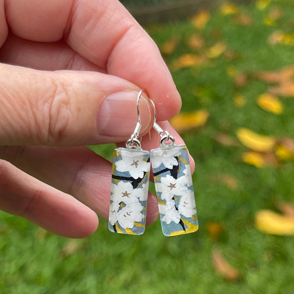 White Floral Blossom Earrings • Glow in these Japanese Paper Handmade Earrings • Only One Available
