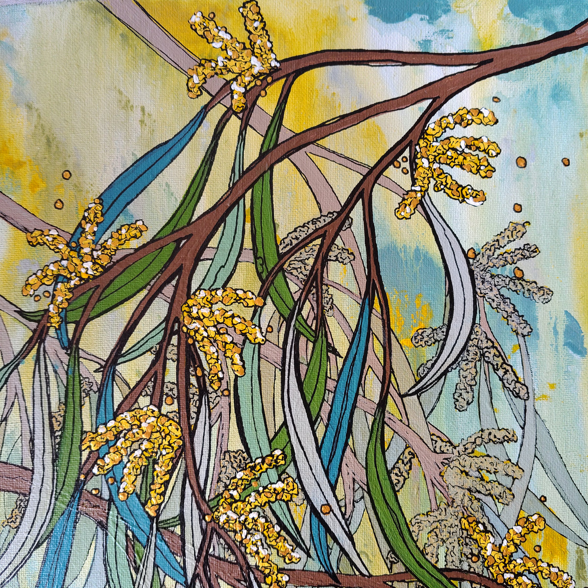 A3 ORIGINAL ARTWORK - "Breezy Whispers of Wattle" - Abstract Art