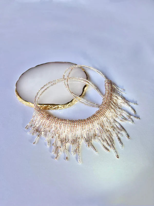 SHIMMER NUDE | Silver Crystal | 2 colors | festive necklace | beaded handmade