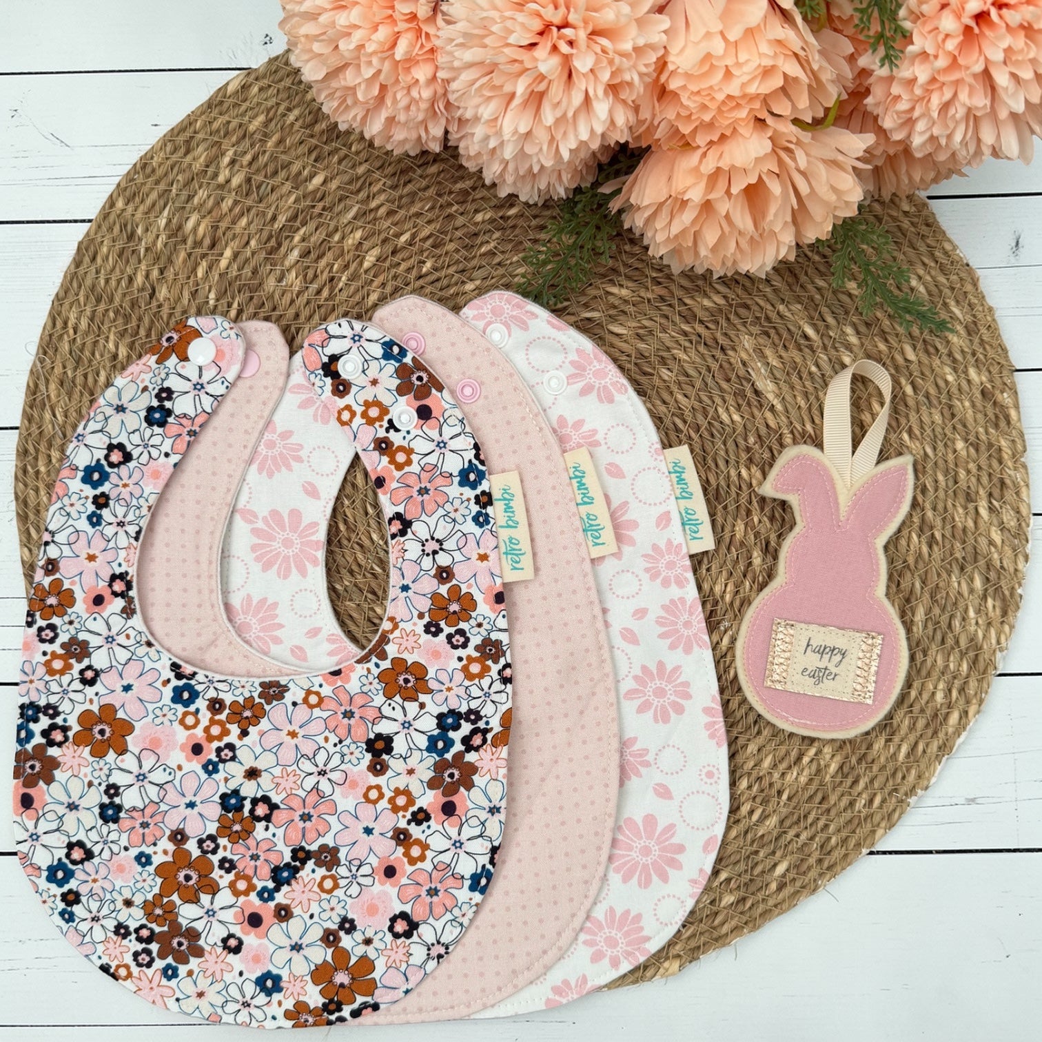 3 Dribble Bibs - Pink/Rust Floral