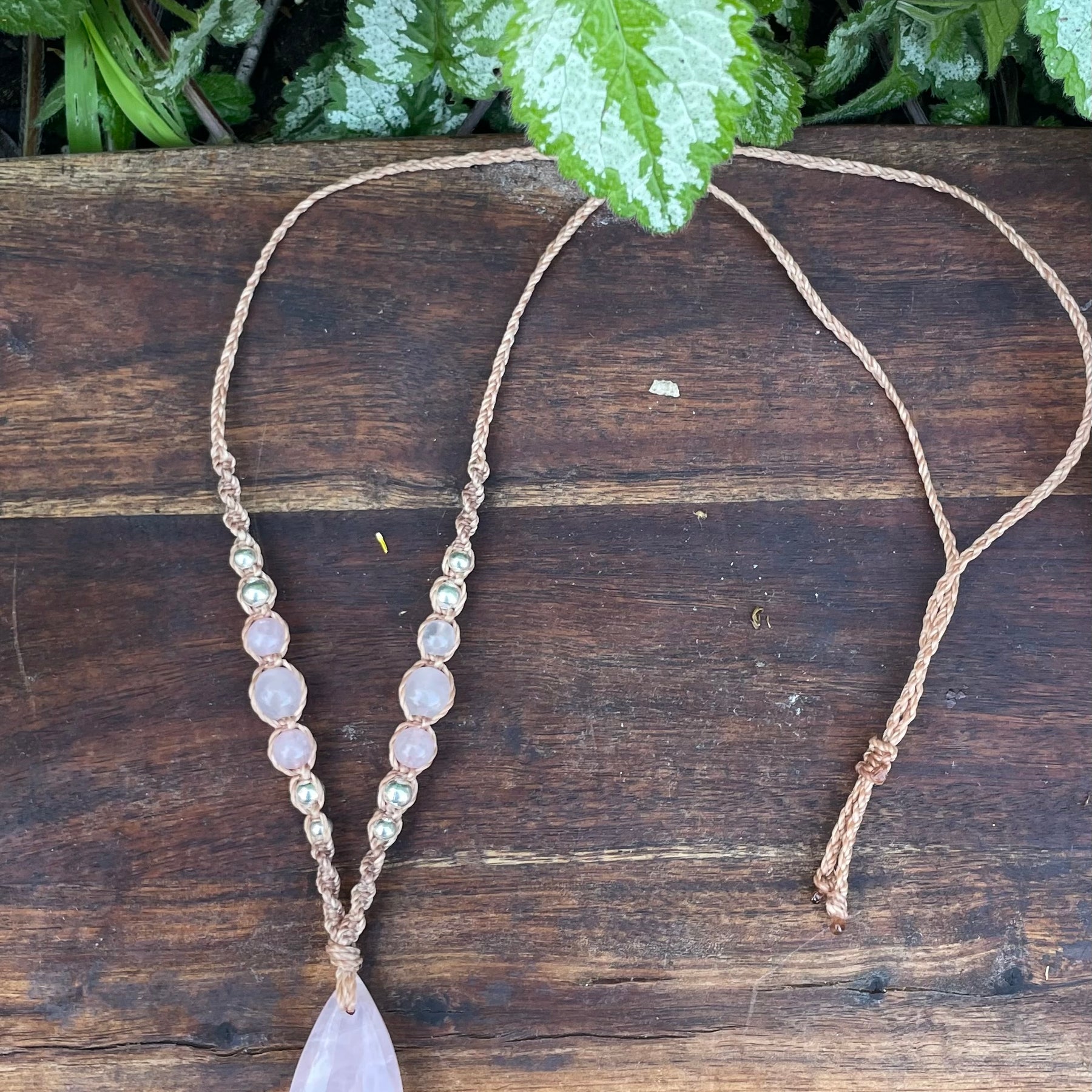 Rose Quartz Pendant, macrame necklace boho