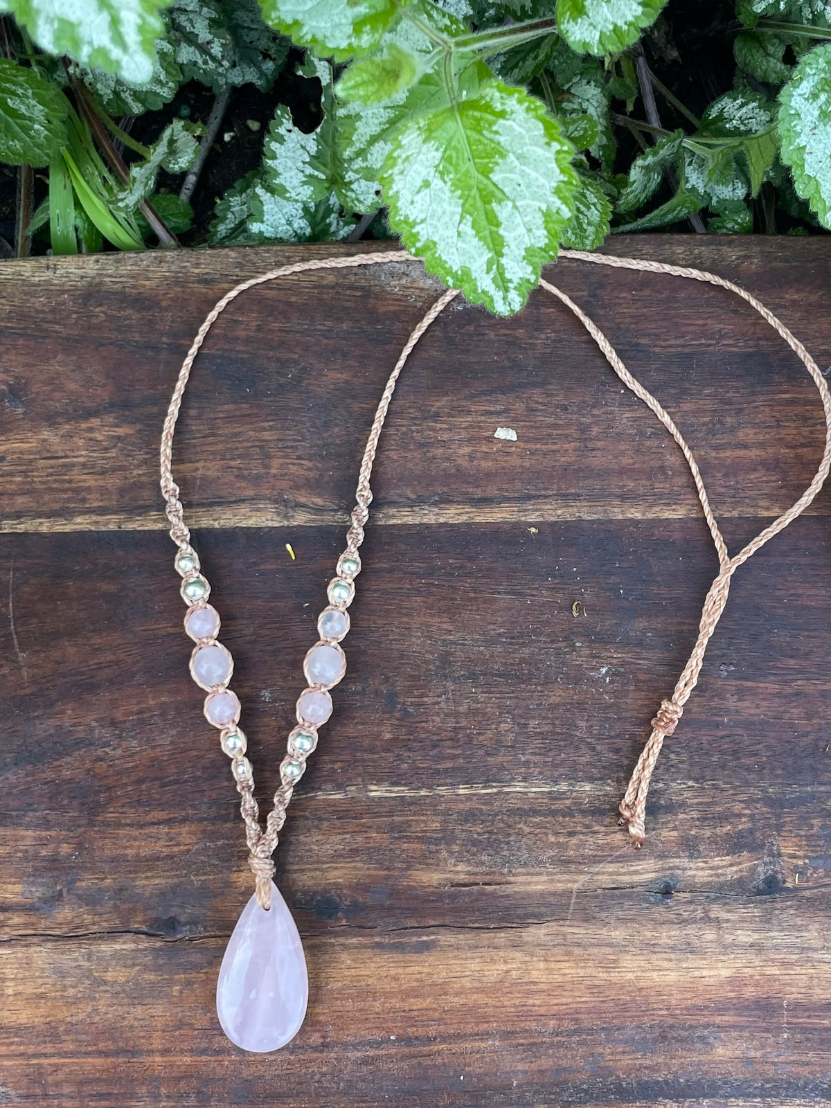 Rose Quartz Pendant, macrame necklace boho