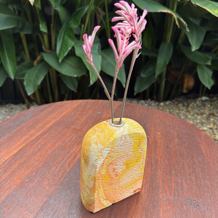 Hand sculpted concrete test tube vase in sunset colours