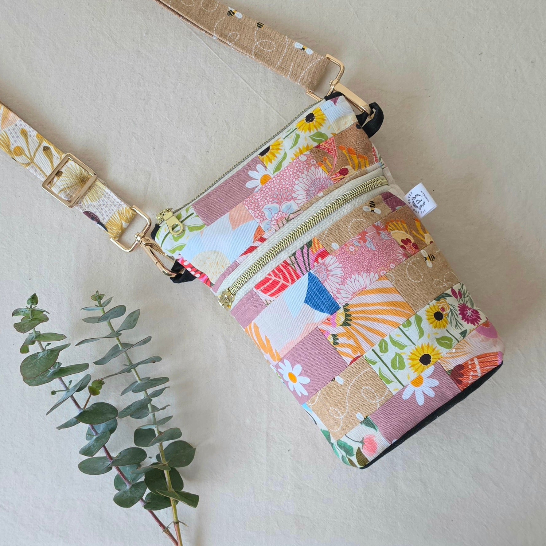 Repurposed Remnant Fabric Crossbody Bag "Sweet Gum"