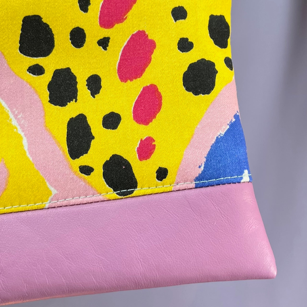 Colourful, repurposed vintage fabric zip POUCH with leather