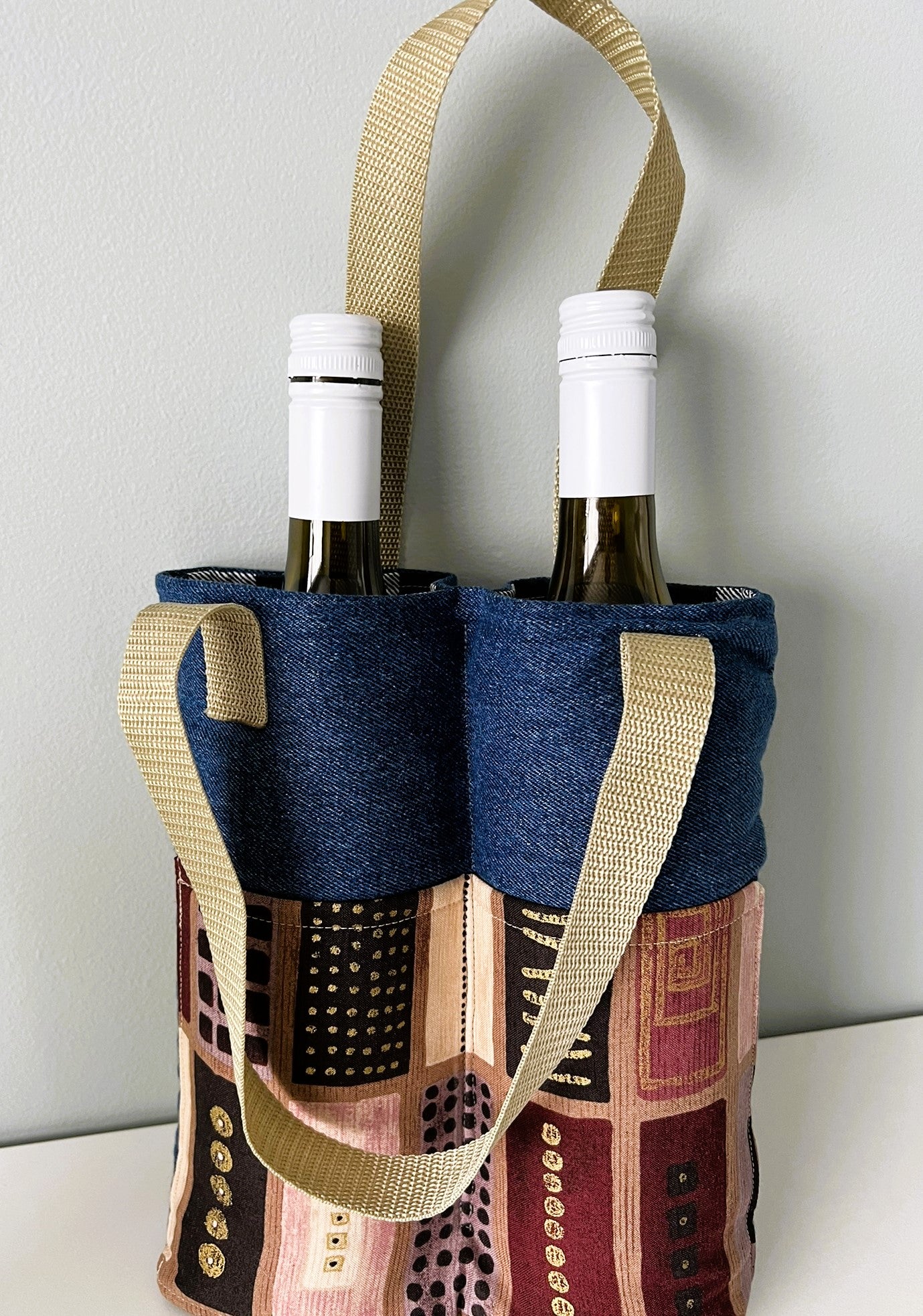 Upcycled Denim & Cotton Wine Carry Bag