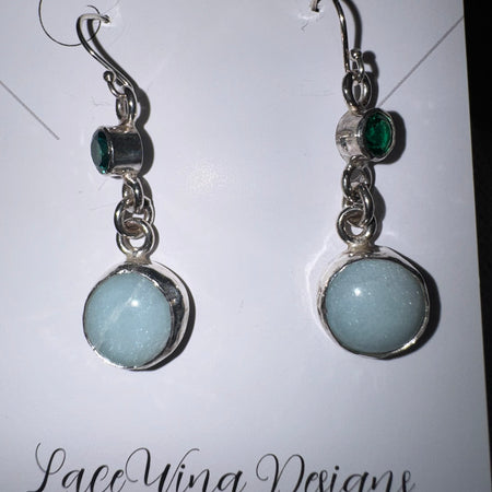 Sterling silver earrings featuring lab-created emeralds and amazonite