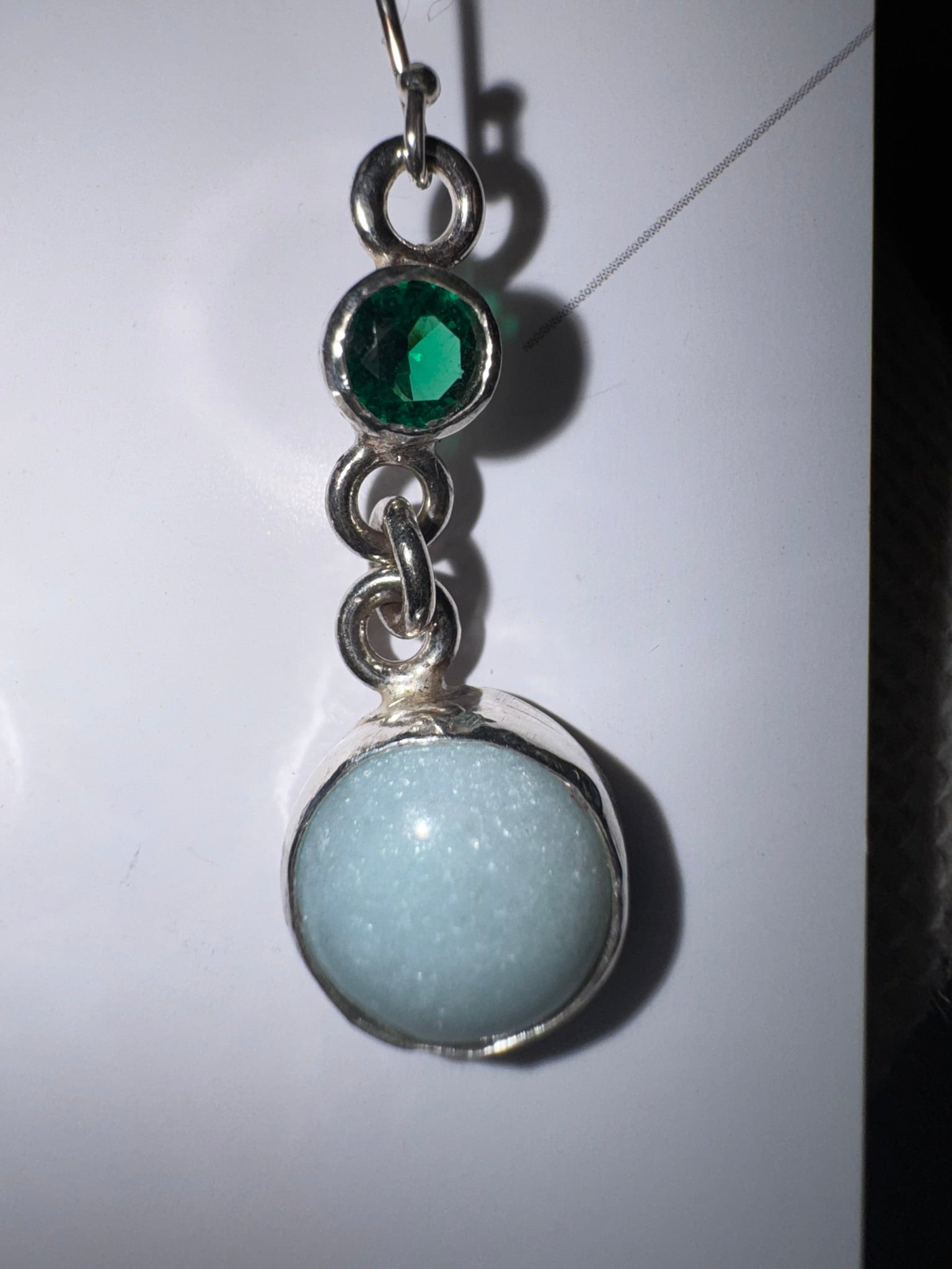 Sterling silver earrings featuring lab-created emeralds and amazonite