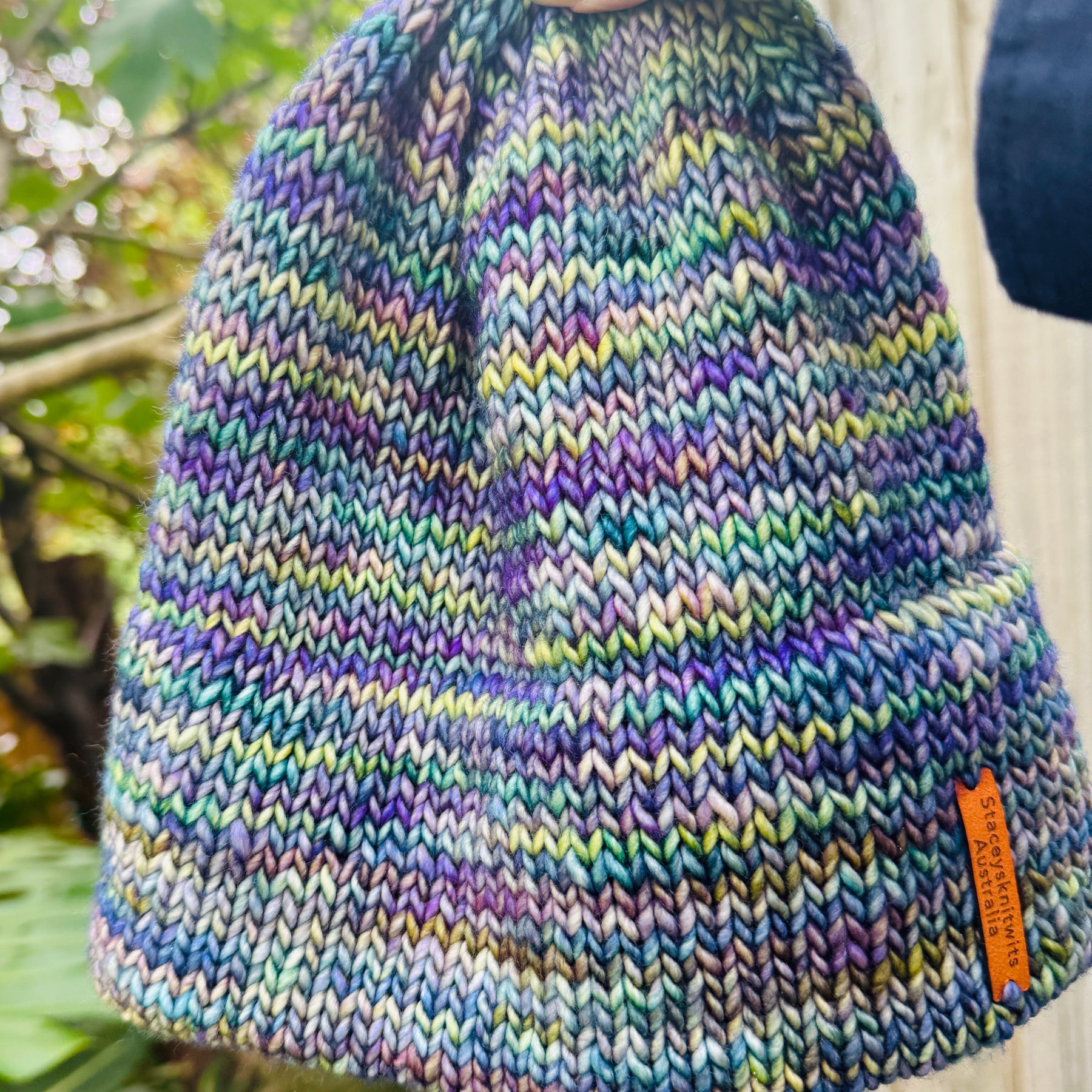 Hand-Knitted Merino Wool Beanie – Double Brim Extra Warm Unisex Winter Hat Blue Green