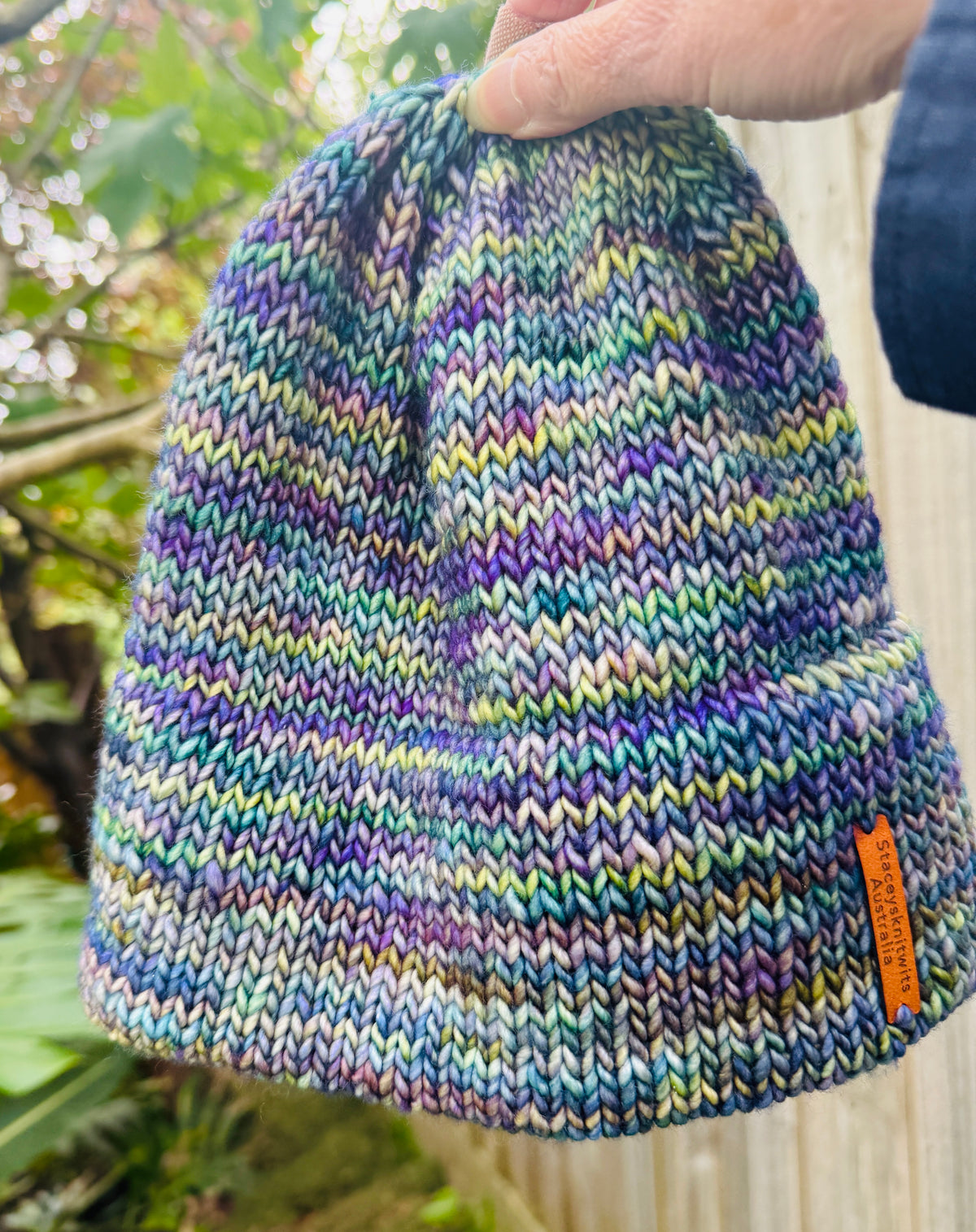 Hand-Knitted Merino Wool Beanie – Double Brim Extra Warm Unisex Winter Hat Blue Green