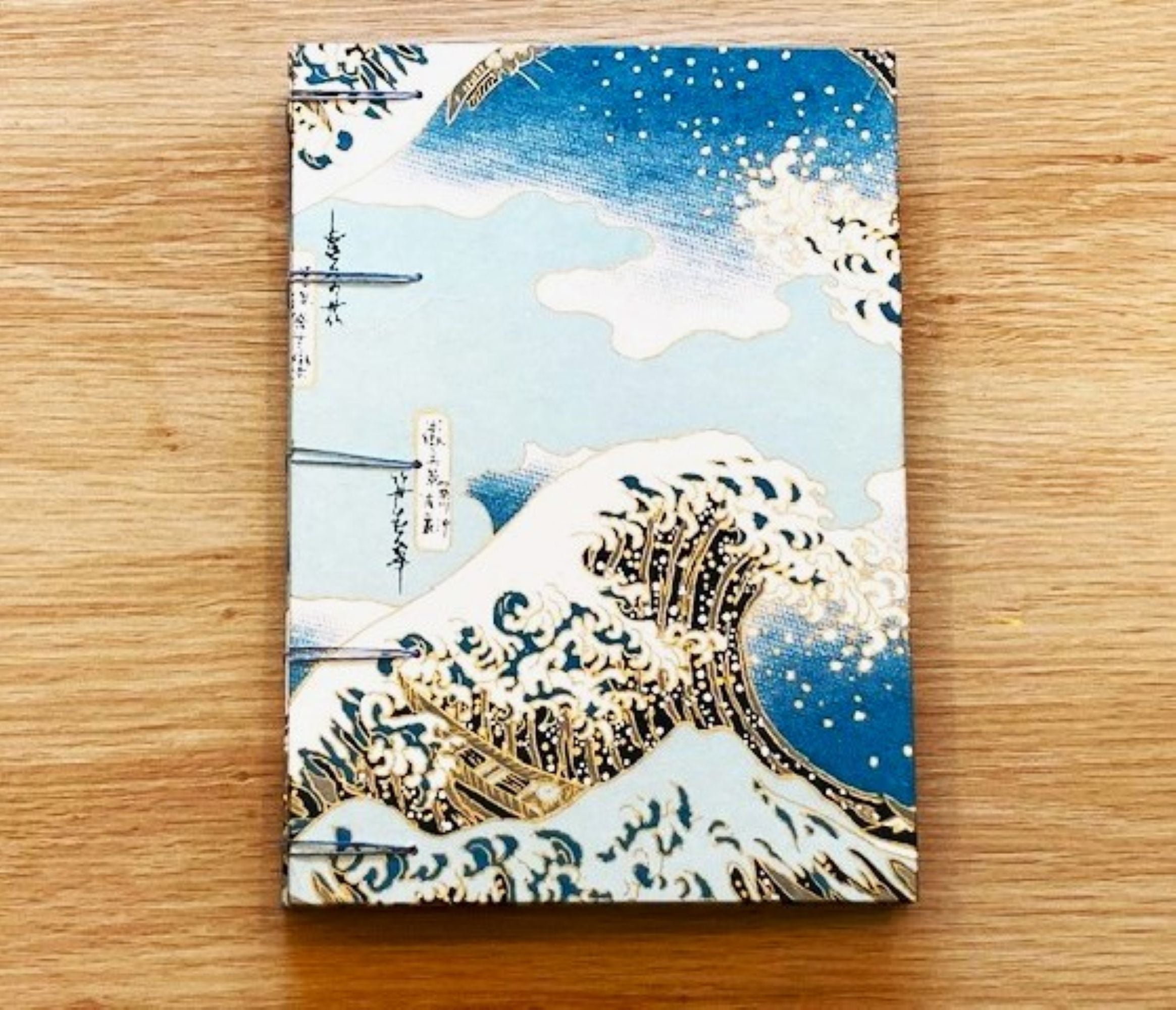 Handmade Hard Cover Journal, Japanese Wave Cover