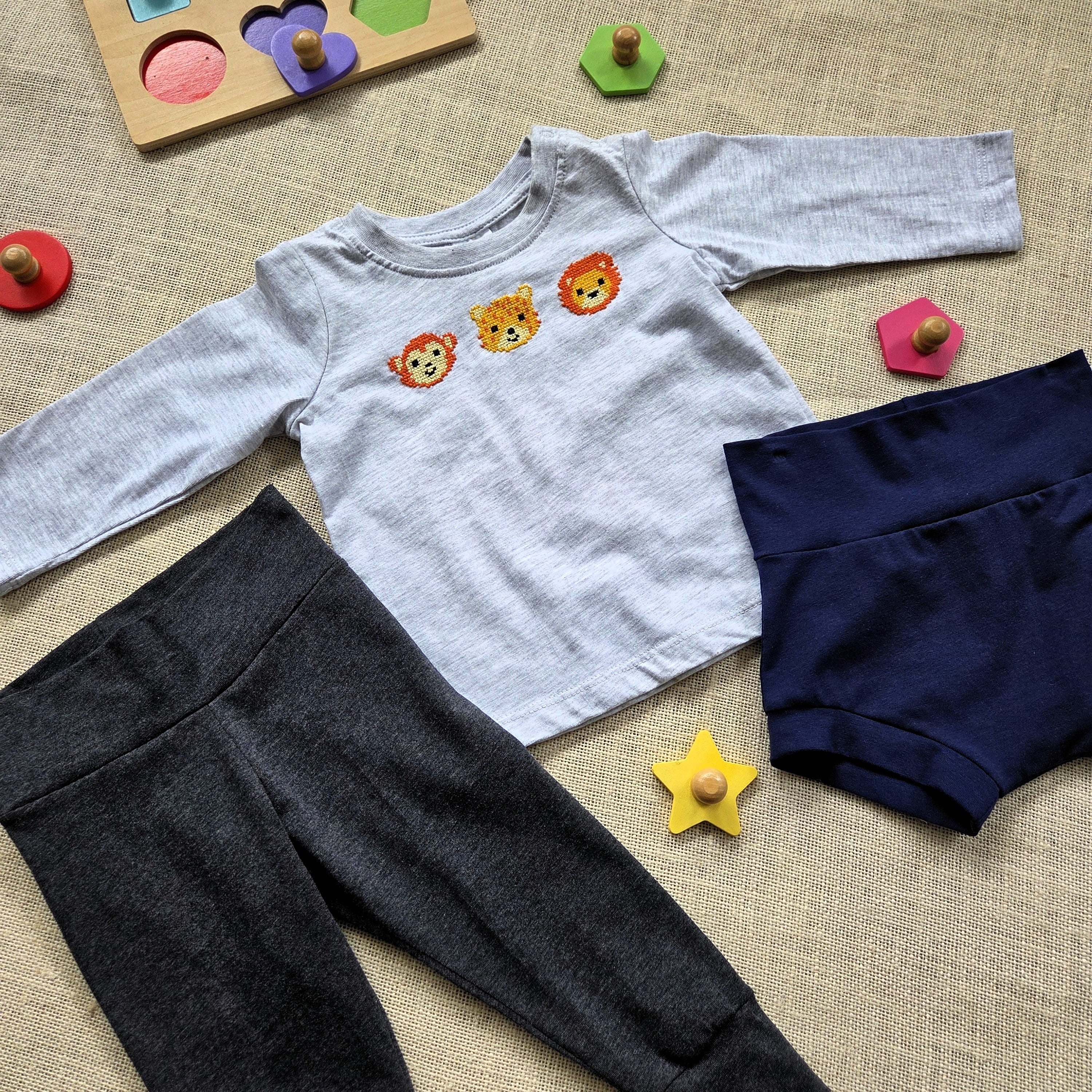 "Jungle Buddies" Long Sleeve Tee, Leggings & Bummies (6-12 Mths)