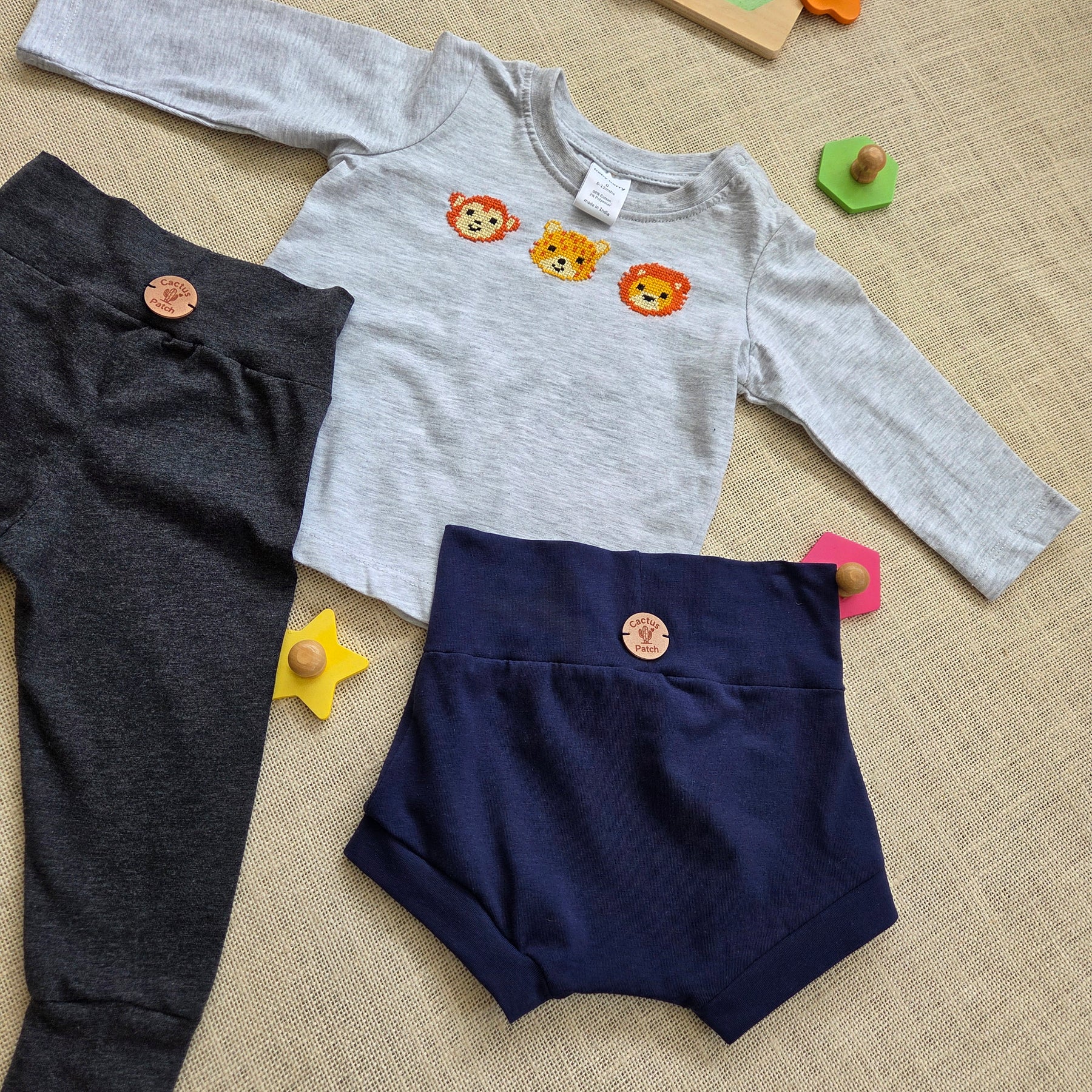 "Jungle Buddies" Long Sleeve Tee, Leggings & Bummies (6-12 Mths)